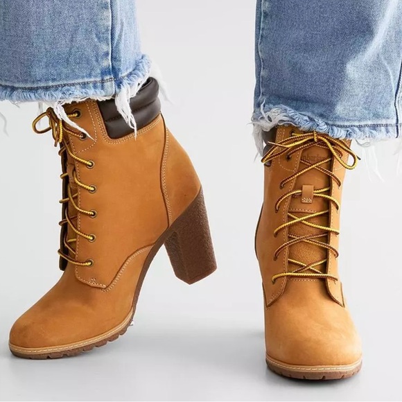 TIMBERLAKE Tillston Leather Heeled Lace-Up Boots Color Wheat Nubuck Size 8 - Picture 4 of 16
